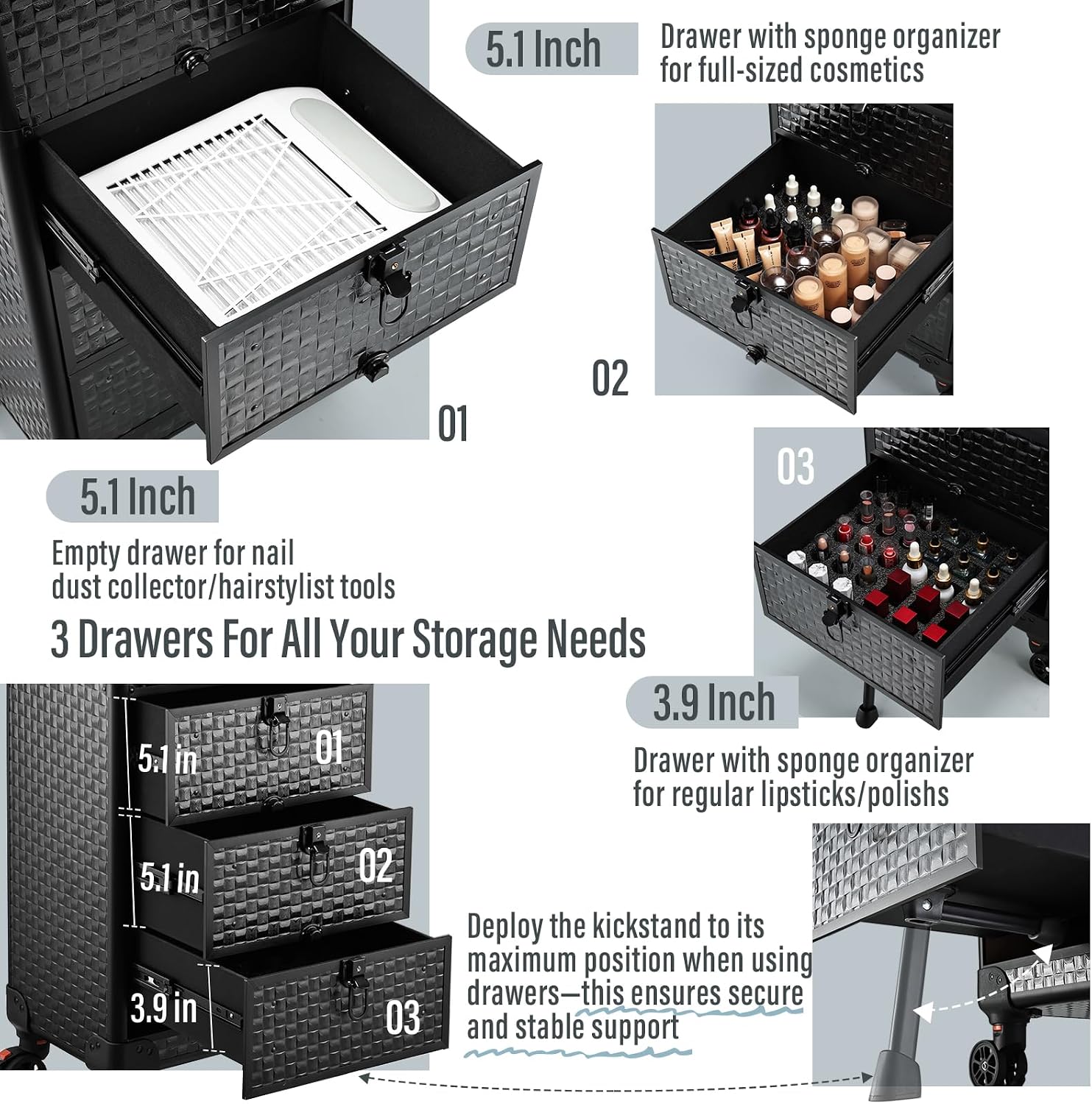 Rolling Salon Cart with 3 Draw - Makeup review and price